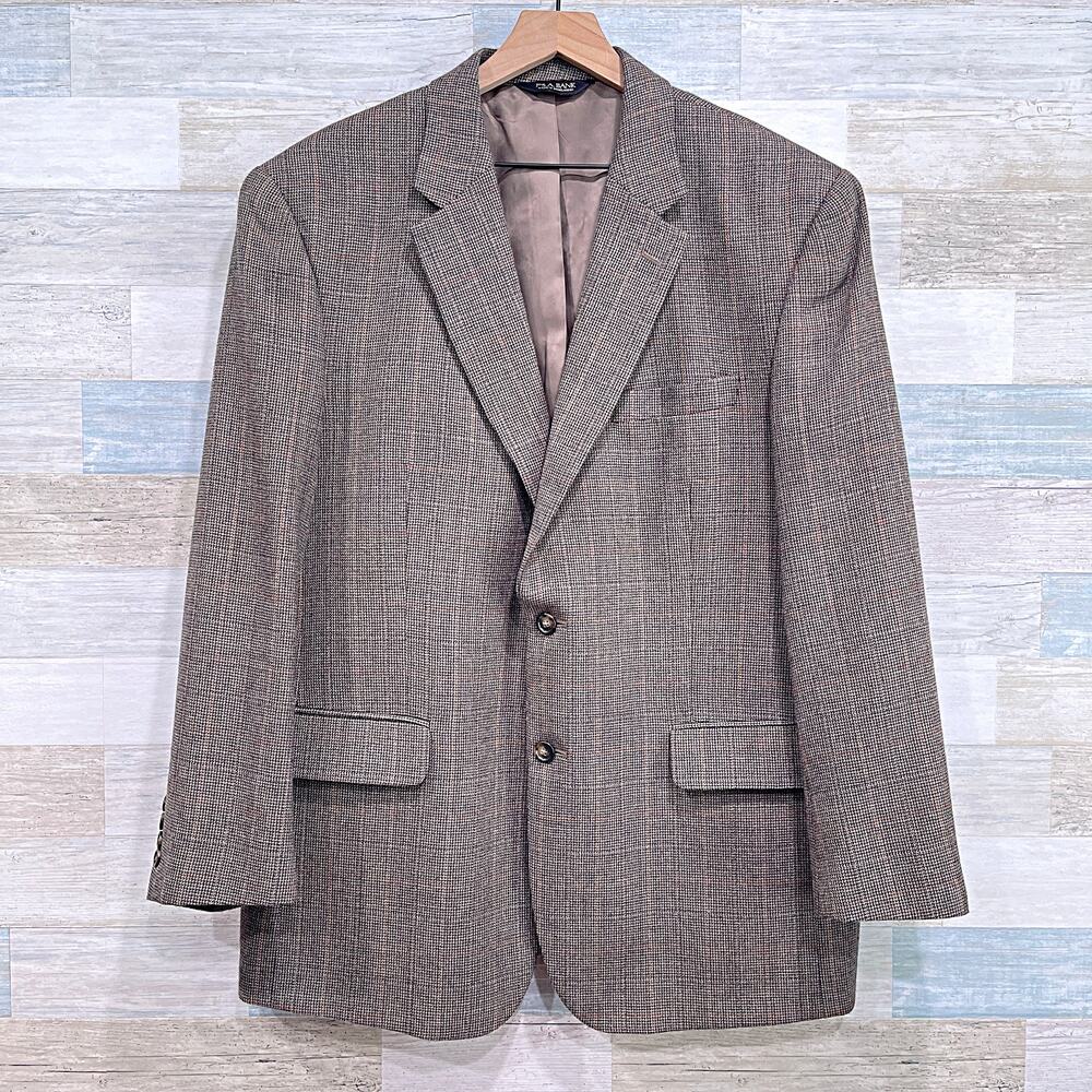 Jos A Bank Wool Tweed Sport Coat Jacket Brown Windowpane Check Mens 46R